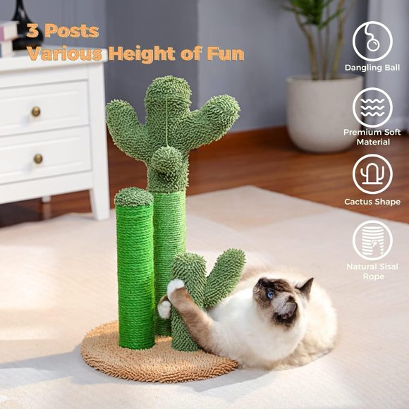 Cat Scratching Post Cactus Cat Scratcher Featuring with 3 Scratching Poles - Picture 2 of 6
